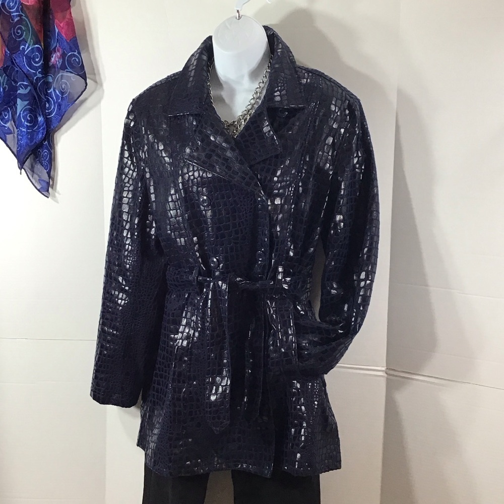 Selene Sport navy blue Croc-Embossed Trench Coat L